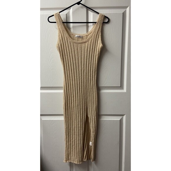 Jean Crumm Strappy Bodycon Midi Tank Dress Size Medium Tan Knit Swim Coverup - Picture 6 of 6
